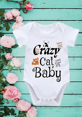 Crazy Cat Baby Cat Baby OnesieBaby Vest Cute Baby Vest Christmas Gift Vest 116 • £7.99