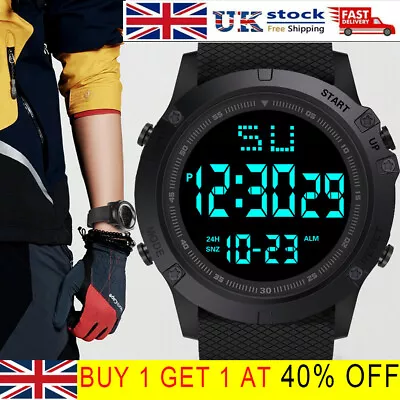 Waterproof Digital Sports Watch Military Tactical LED Backlight Wristwatch Men • £8.99