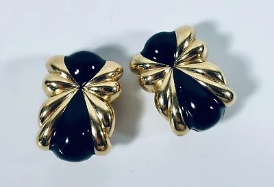 Vintage St John Black Enamel Gold Tone Bumble Bee Insect Clip-On Earrings • $59.95