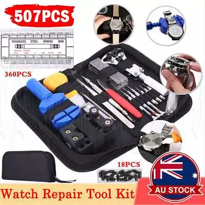 507pcs Watch Repair Kit Back Case Opener Watchmaker Remover Tool Spring Pin Bars • $17.55