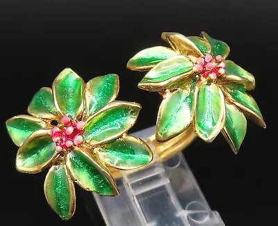 925 Silver - Vintage Gold Plated Double Enamel Flower Ring Sz 7.5 - RG25431 • $78.95