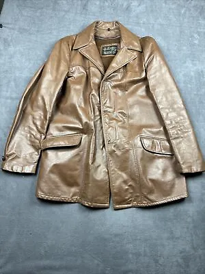 Vintage Sears The Leather Shop Brown Lined Leather Jacket 42Tall Lined Coat • $29.95