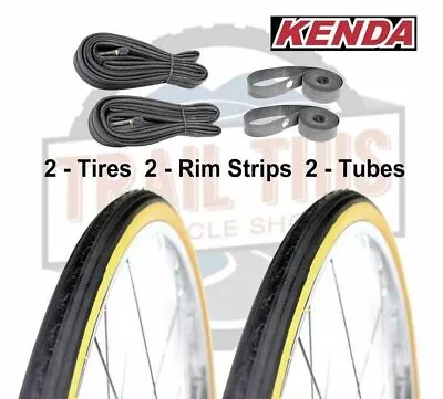 2-Pack Kenda K35 Gumwall 27x1-1/4  Road Bike Tires Tubes & Rim Strips Set Kit • $24.50