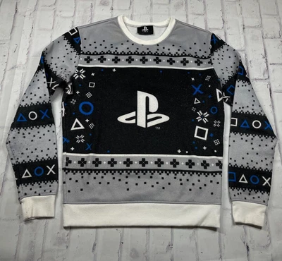 $19.19 • Buy Mens Play Station Christmas Gaming Long Sleeve Sweater Size Medium Striped Black