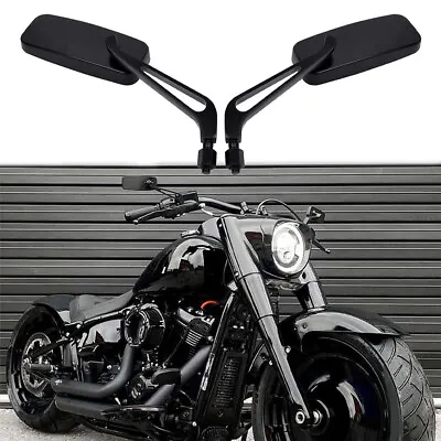 Black Rectangle Motorcycle Mirrors For Harley Touring Road King Softail Fatboy • $20.53