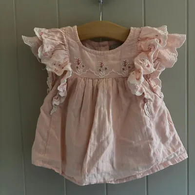 12-18 Months Baby Girls Toddler Top Frilly Short Sleeve Pink Primark • £2.69