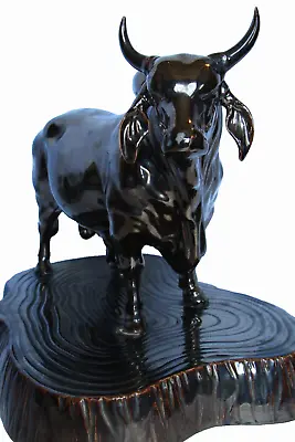 Glossed Black Vintage Bull Bronze Ceramic Figurine • $39.99