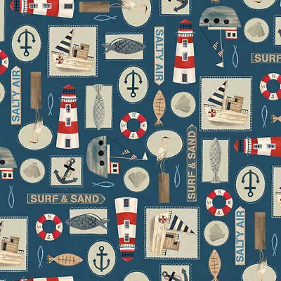 HARBOUR DAYS By BLANK QUILTING 100% Cotton Fabric - Natucal Lighthouse Seaside • £8.25