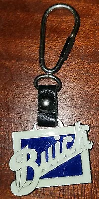 Vintage Enamel And Metal Buick Key Chain Blue & White With Black Leather • $22