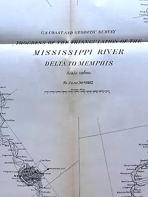 Large 1882 Antique Map:  Mississipi River Delta To Memphis 13 • $12