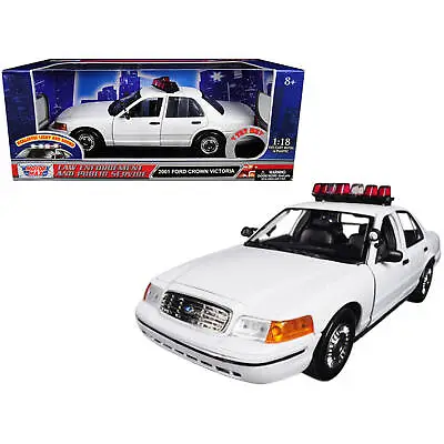 Motormax 1/18 Car 2001 Ford Crown Victoria Police White With Flashing Light Bar • $82.86