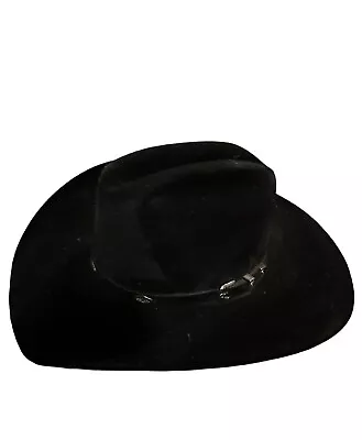 Vintage Wrangler Sheepskin Leather 5X Beaver Quality Black Cowboy Hat Size 7 3/8 • $89.99