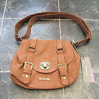 Kangol Tan Brown Faux Leather Crossbody Messenger Satchel Bag BNWT Size Medium • £20