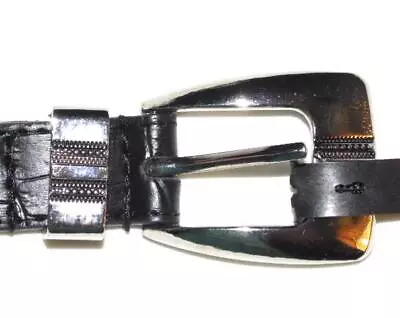 MENS GOLF BLACK Genuine LEATHER DRESS BELT 34 CHROME / NICKEL BUCKLE FREE SHIP • $25