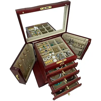 TITISKIN Extra Large Jewelry Box Wooden For Women Solid Wood Organizer With L... • $189.59