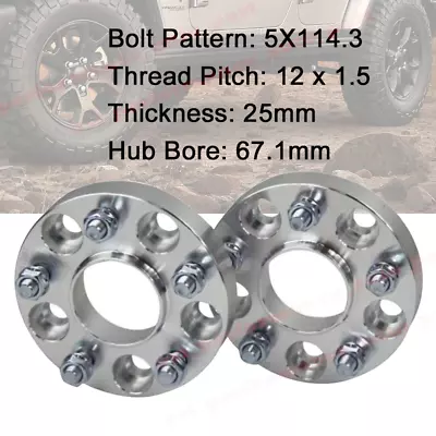 2PCS 25mm 5Lugs All Aluminium Wheel Spacers 5x114.3 12x1.5 CB=67.1mm For Jeep • $56.05