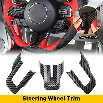 Interior Steering Wheel Cover Trim For 2015-2022 Ford Mustang Carbon Fiber Black • $15.99