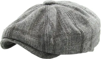 Men's Newsboy Button Top Ascot Ivy Cabbie Hat Gatsby Cap Plaid PU Leather • $14.99