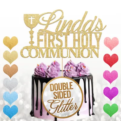 Personalised First Holy Communion Cake Topper Any Name With Cross Glitter Decor • £3.49