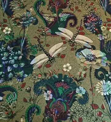 Printed Velour Velvet Upholstery fabric 355g/m2 Dragonflies Green HALF METER  • £9.99
