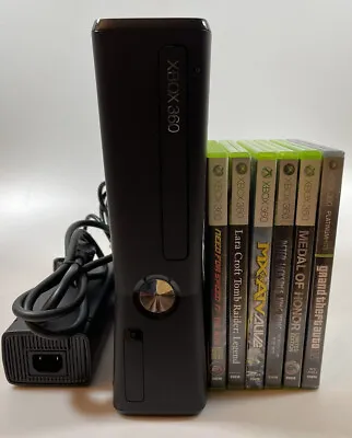 $69.99 • Buy Xbox 360 S Slim Black Console 4gb W/ AC Power Supply & 6 Games Model 1439 Tested