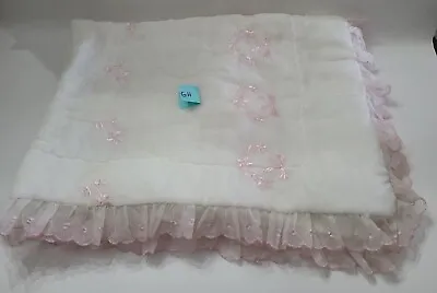 Vintage Infant/ Baby White  & Pink Ruffles Crib Blanket 47 X 36  Stains ⬇️ GH • $24