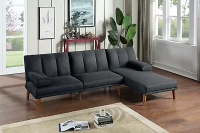 Solid Wood Beautiful Modern Adjustable Sectional Chaise Sofa Black Polyfiber • $1099.99