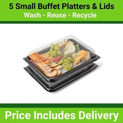£10.55 • Buy 5 X Small Reusable Plastic Catering Platters/Trays & Lids - Sandwiches, Buffets