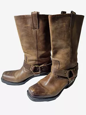 Mossimo Womens Moto Harness Engineer Boots Size 9 Brown Leather Distressed Biker • $49.99