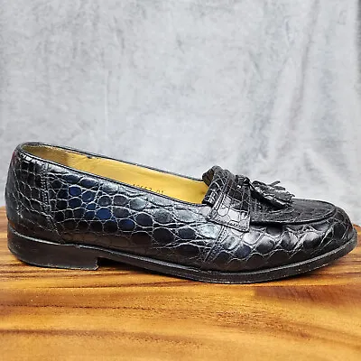 Mezlan Rodeo Loafers Men's 7 Black Crocodile Leather Tassel Kiltie Dress Shoes • $139.99