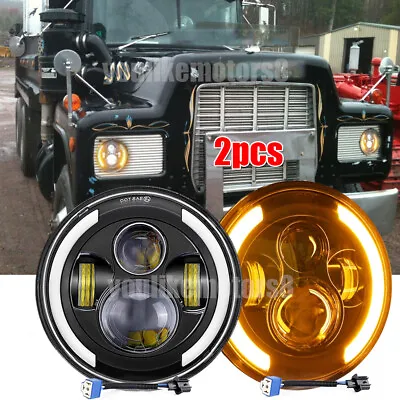 2pcs Fit Mack R Truck 7'' Inch Round LED Headlights Hi-Lo Halo W/DRL Turn Signal • $36.11