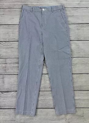 BROOKS BROTHERS CLARK Men 35x32 Blue Striped Genuine Seersucker Flat Front Pants • $23.39