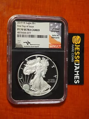 2019 W Proof Silver Eagle Ngc Pf70 First Day Of Issue Mercanti Signed Black Core • $101