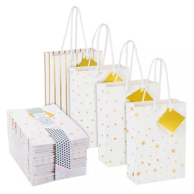 24 Pack Metallic Gold Paper Gift Bags With Handles 4 Designs 7.9 X 5.5 X 2.5  • $21.89