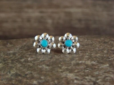 $35.99 • Buy Zuni Indian Sterling Silver Turquoise Flower Post Earrings By Yatsattie