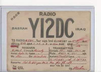 1931 YI2DC  Basrah Iraq    QSL Radio Card • $6