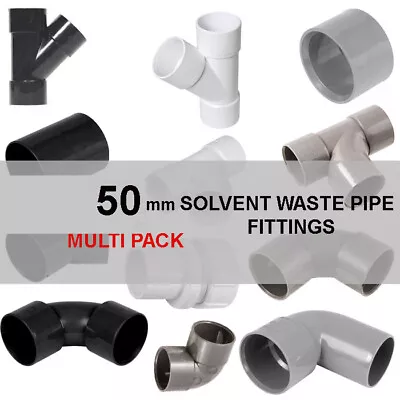 QUALITY MULTIPACK 50 Mm Solvent Waste Pipe Fittings | Black | Grey | White MULTI • £7.98