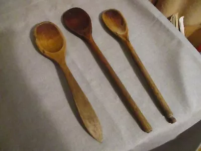 Antique Wooden Spoons--three--two Hand Carved--very Nice • $24