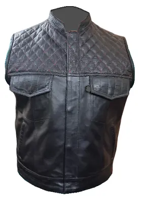 Mens Black Alligator/Crocodile Print LEATHER Quilted Bikers Style Vest Waistcoat • £64.99