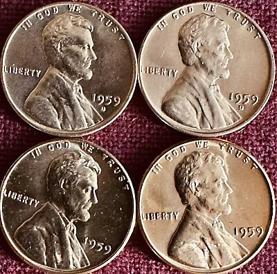 1959 P/D BU Lincoln Cents - Lot Of Four Two Of Each • $2.39