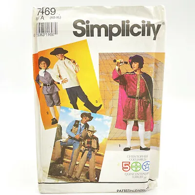 Simplicity 7469 Historical Costumes Pilgrim Cowboy Mens XS XL Sewing Pattern • $10.99