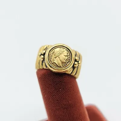 Vtg ESPO Sz 6 Ring Napoleon Faux Coin Jewelry 14K Gold Plate Esposito Wide Band • $49.99