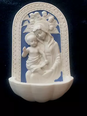 Roman Madonna & Child Holy Water Fountain Blue And White • $15