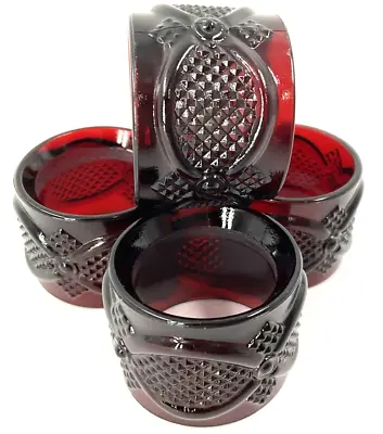 Vintage AVON Set Of 4 1876 Ruby Red Cape Cod Collection Napkin Rings Dicontinued • $20.33
