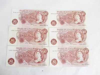 6 X 10/- SHILLING BANK NOTES  J.S Fforde  CASHIER 1966-1970 MIXED ISSUE NUMBERS • £2.99