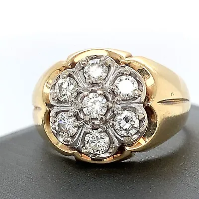 1.05 CTW Men's Diamond Ring 14k Yellow Gold Flower Cluster Estate Vintage • $1249
