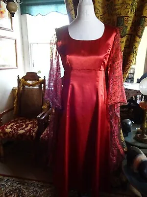 £30 • Buy Ladies  Medieval Dress - Rust Silk Crepe - Rust And Black Pattern Voile Sleeves