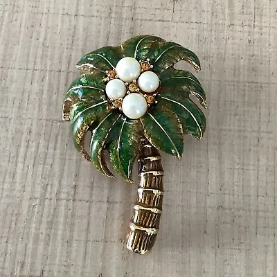 RARE Vintage St. John Enameled Pearl Palm Tree Pin Brooch • $64.99