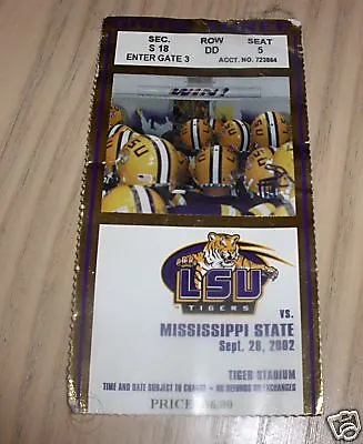 Vintage 2002 Lsu Tigers  Vs Mississippi State Bulldogs Old Ticket Stub • $5.50