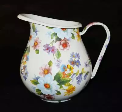 MacKenzie Childs White Flower Market 100 Oz Enamel Pitcher 8 1/4  H • $89.99